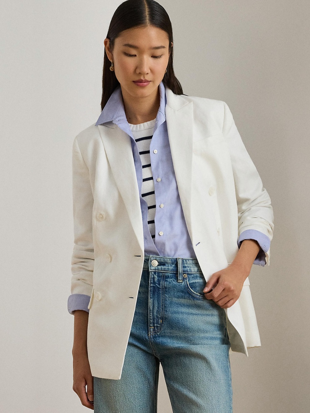 Lauren Ralph Lauren White Double-Breasted Blazer Jacket🥥